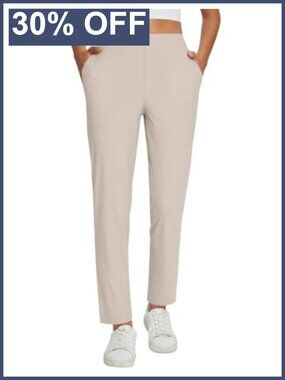 Stretch Business Casual Pants with Zipper Pockets, Pull On Slacks for Work